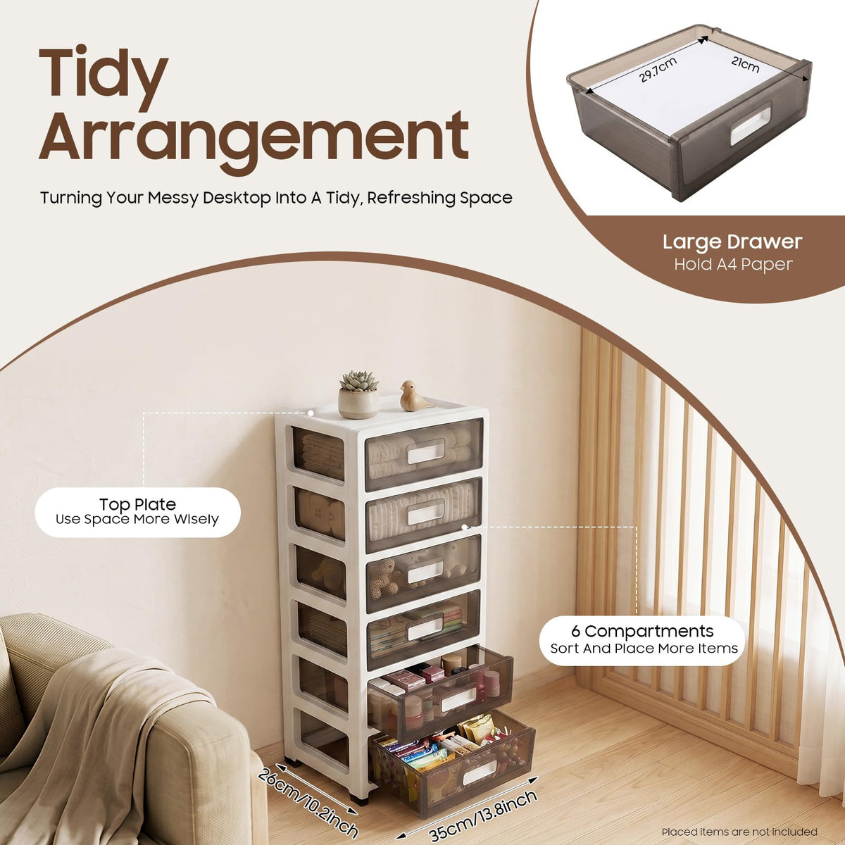 6-Tier Clear Plastic Storage Organizer Cart with Wheels H66585