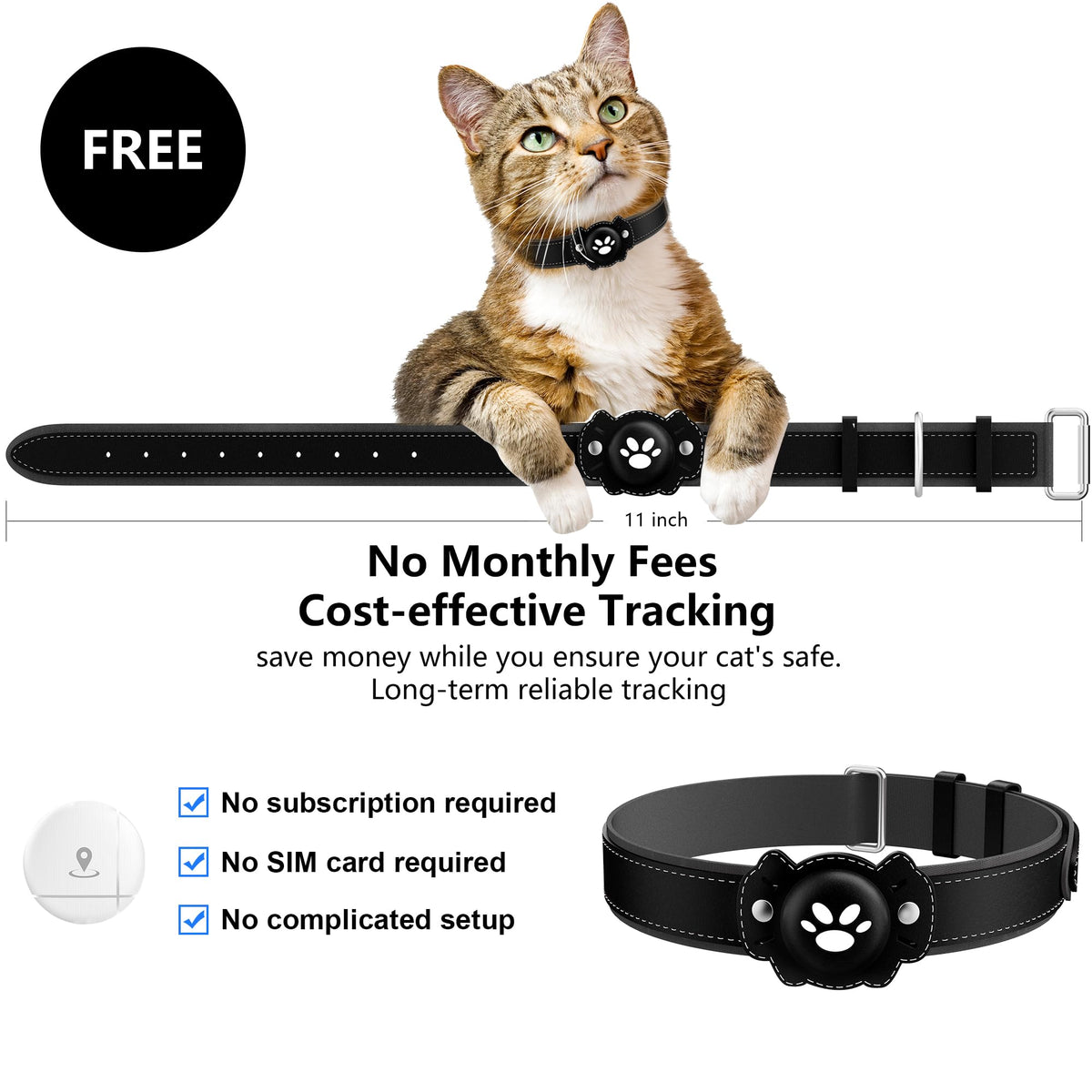 GPS Cat Collar Tracker, Waterproof, Black C7715