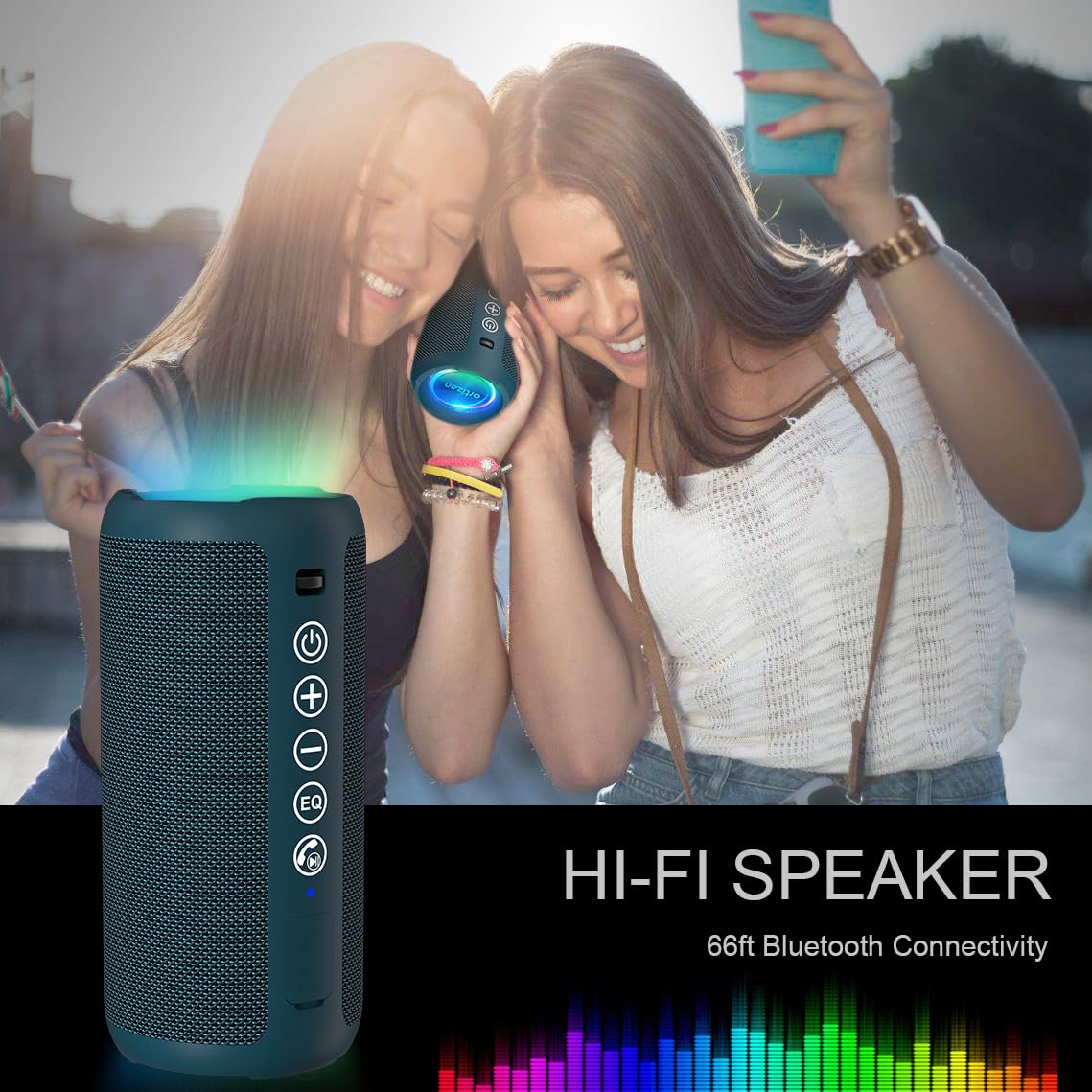 Portable Bluetooth Speaker 2-Pack IPX7 Waterproof 24W Stereo White Midnight Blue F477516