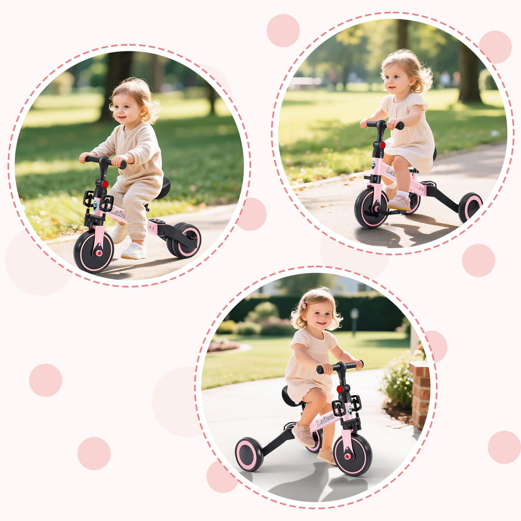Folding Kids Tricycle with Adjustable Seat & Removable Pedal, Pink B96189