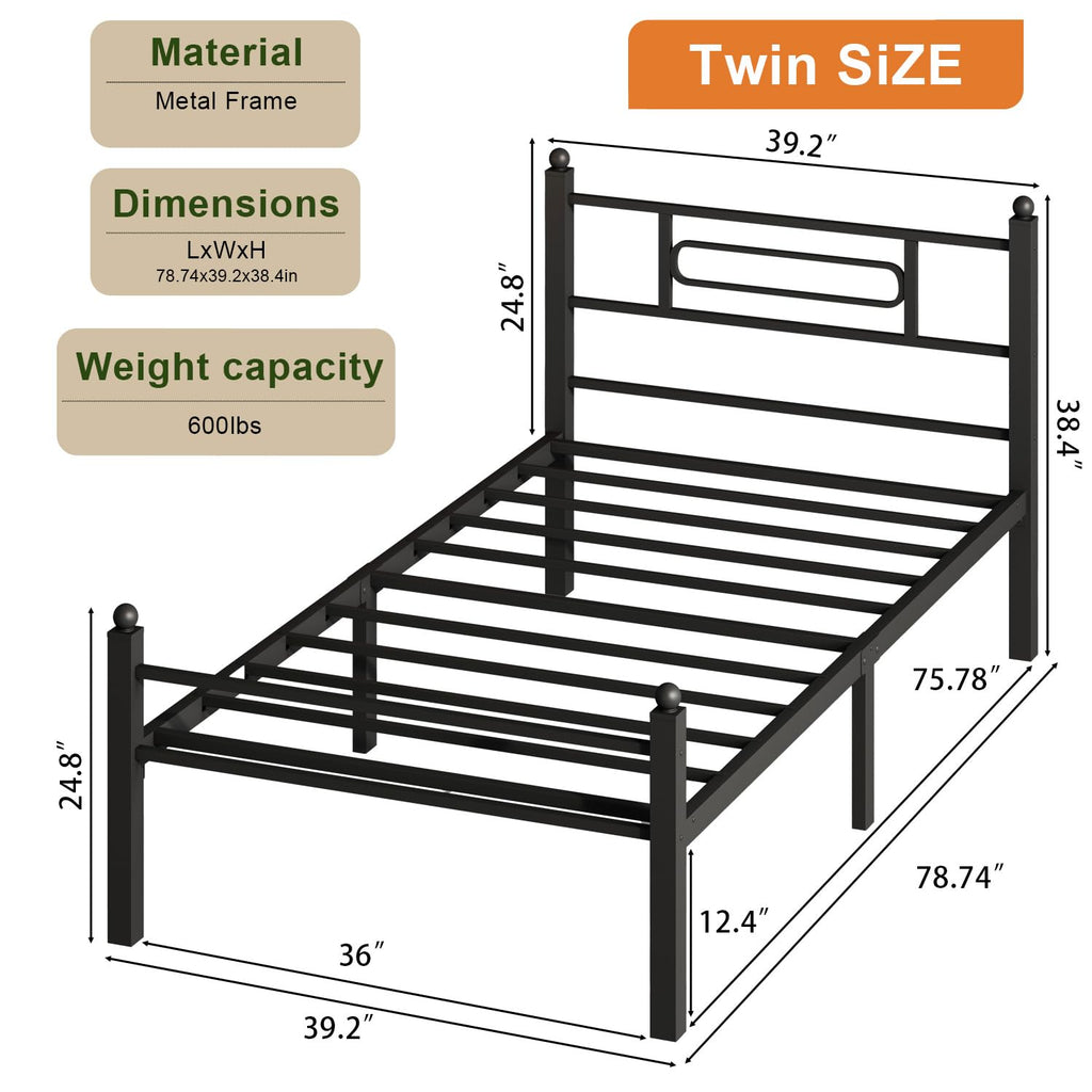 Black Metal Twin Size Bed Frames with Headboard G646612