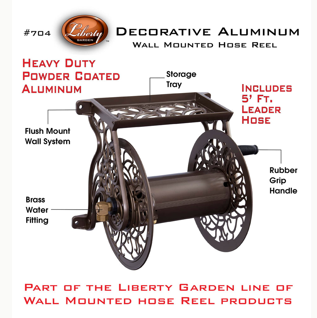 Cast Aluminum Wall Mount Hose Reel, Holds 125-Feet of 5/8-Inch Hose - Bronze D77741