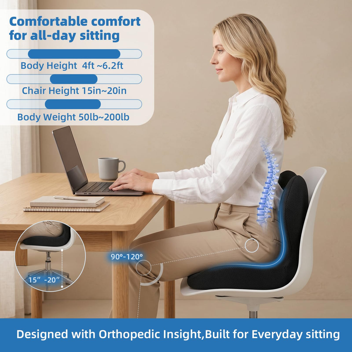 Ergonomic Seat Cushion with Lumbar Support Pillow L510