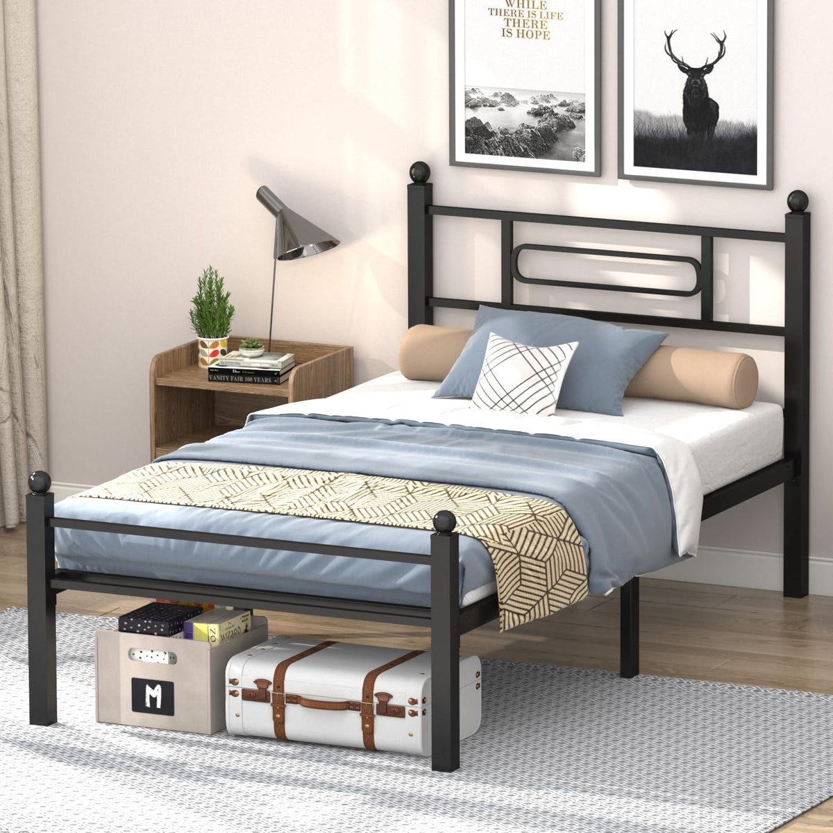 Black Metal Twin Size Bed Frames with Headboard G646612