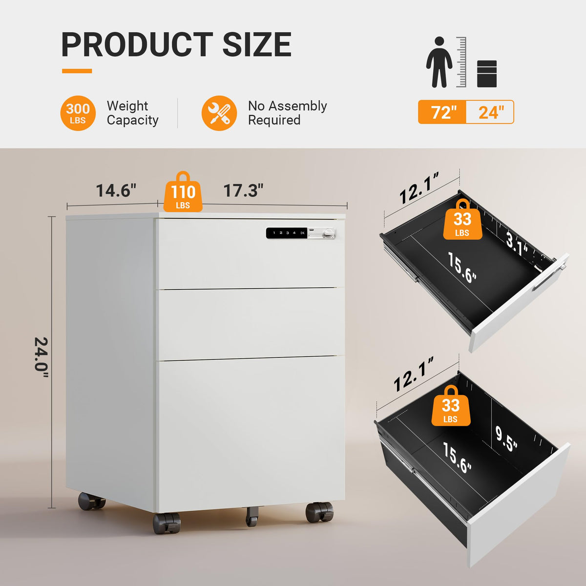 3 Drawer File Cabinet with Combination Lock R562