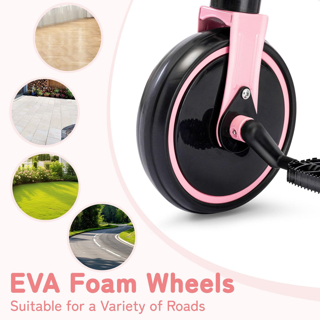 Folding Kids Tricycle with Adjustable Seat & Removable Pedal, Pink B96189