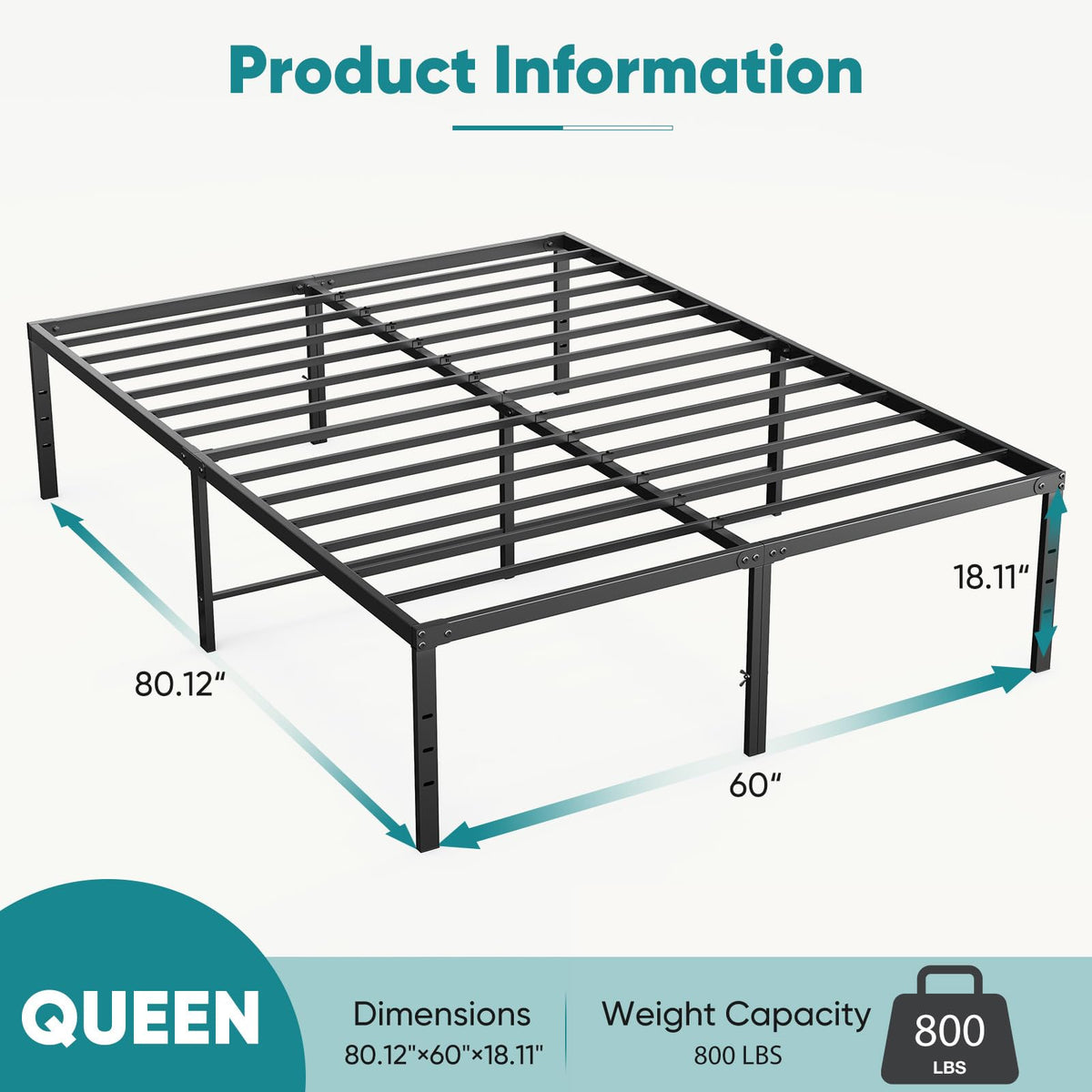 Queen 18 Inch Metal Platform Bed Frame W212