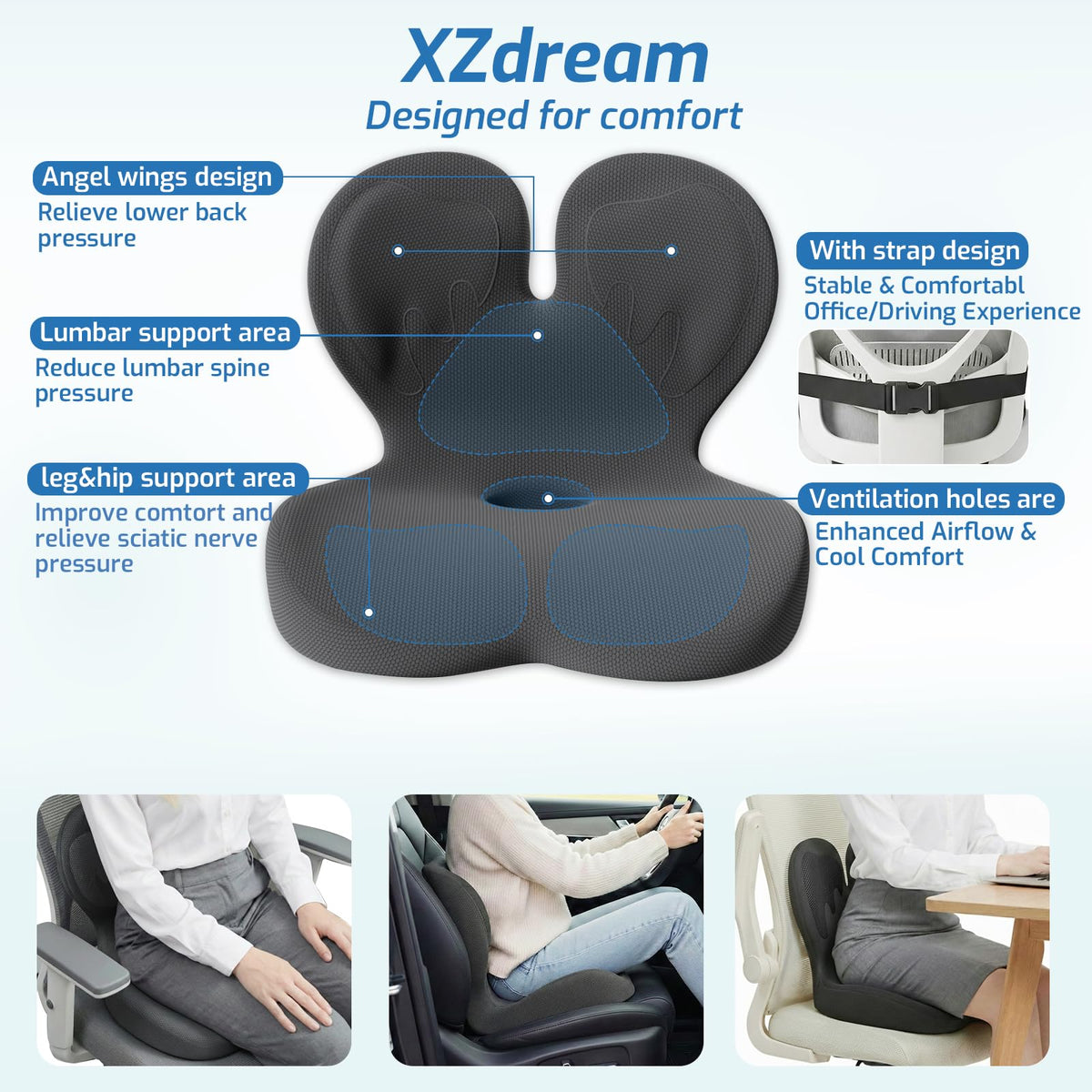 Ergonomic Seat Cushion with Lumbar Support Pillow L510