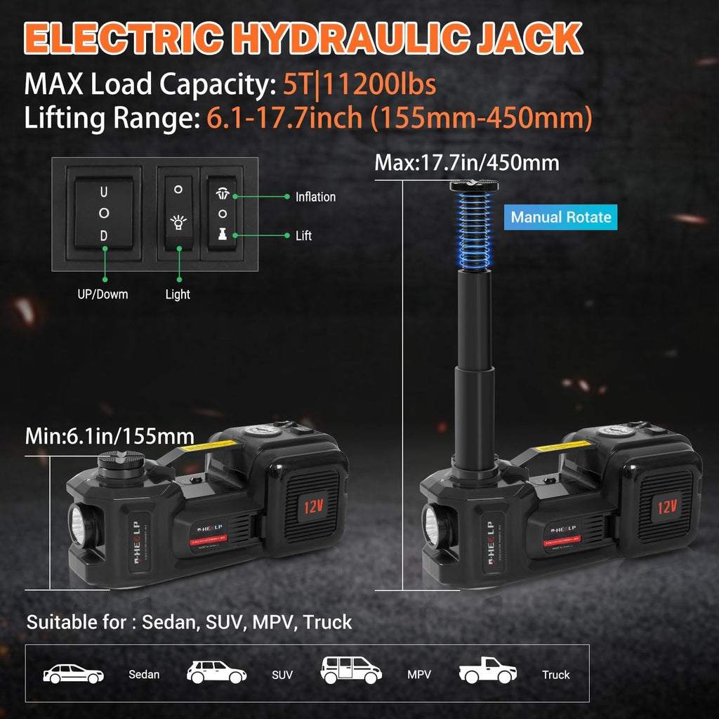 5Ton 12V Hydraulic Electric Car Jack Kit with Impact Wrench L418455