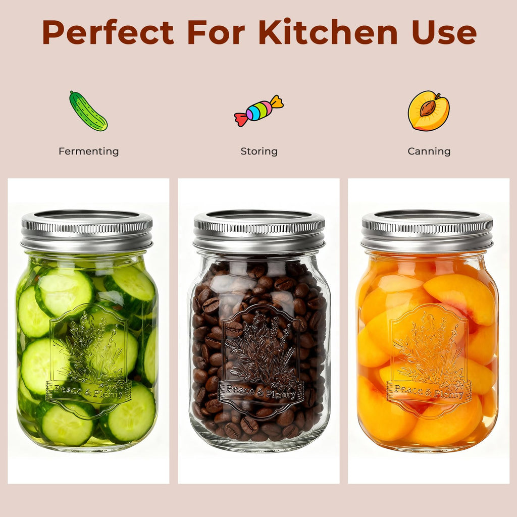 16oz 12 Pack Mason Jars with Airtight Lids E5345