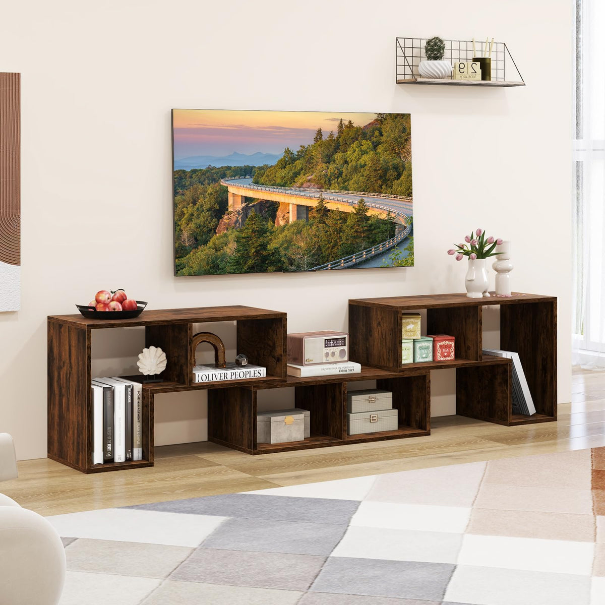 Brown 3-Piece TV Stand with Storage Cubes M3239