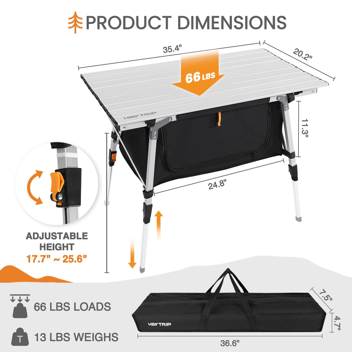 Adjustable Height Folding Camping Table with Storage N6183