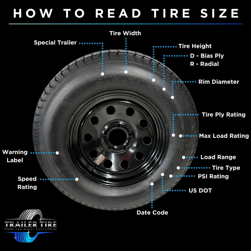 ST205/75R15 Trailer Tire on Rim Load Range C 6 Ply 5 Lug White Spoke Wheel F95217