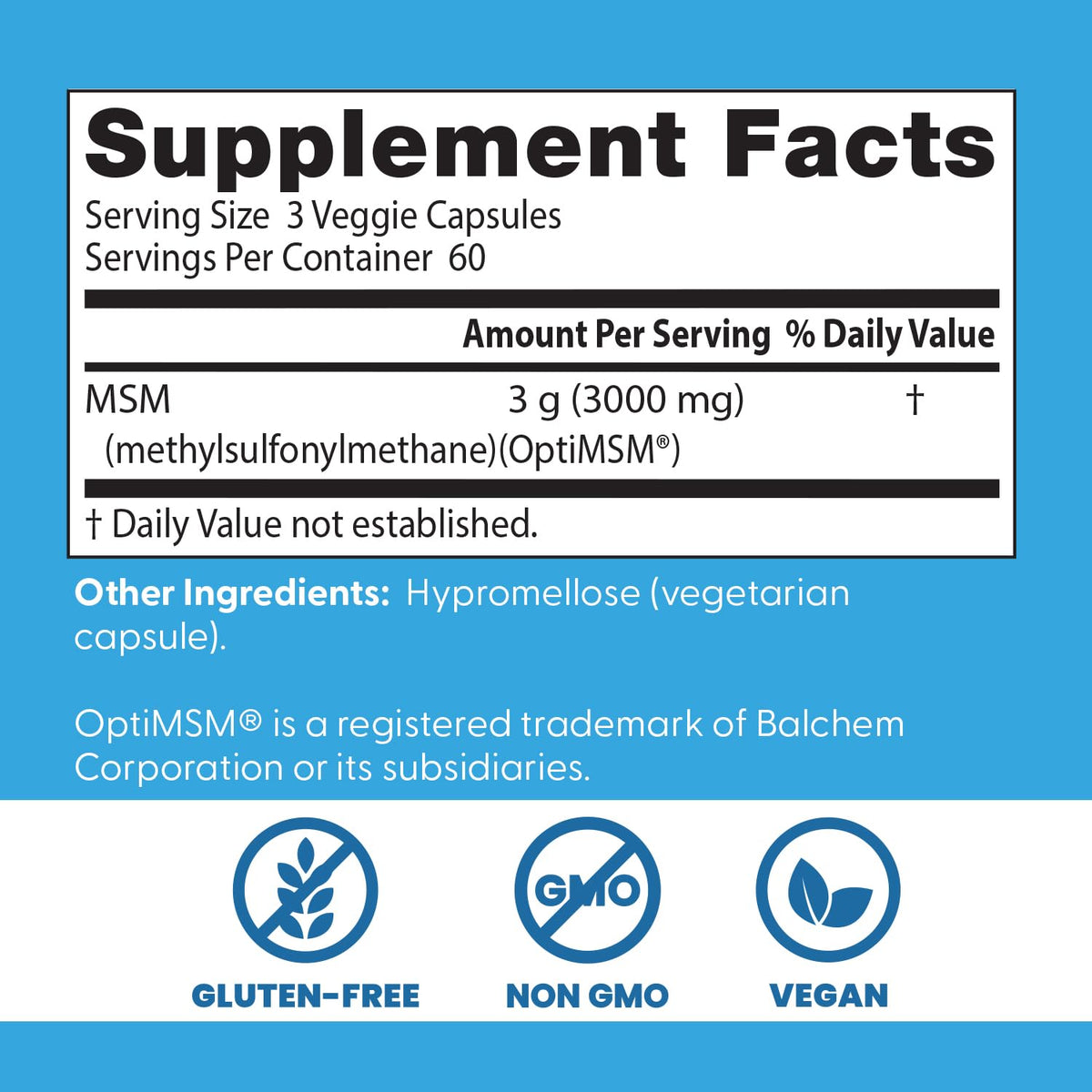 MSM Supplement Capsules 180 Caps Q832