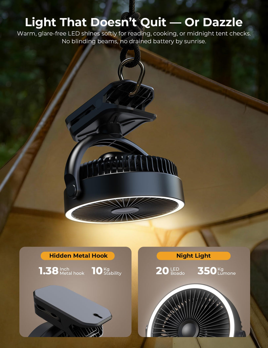 10000mAh Rechargeable 8 Inch Clip on Fan Black N29004