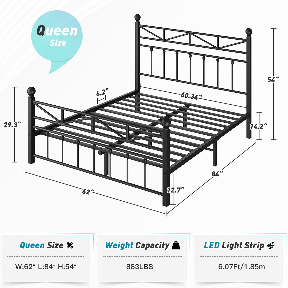 Black Queen Size Metal Bed Frame Q9870