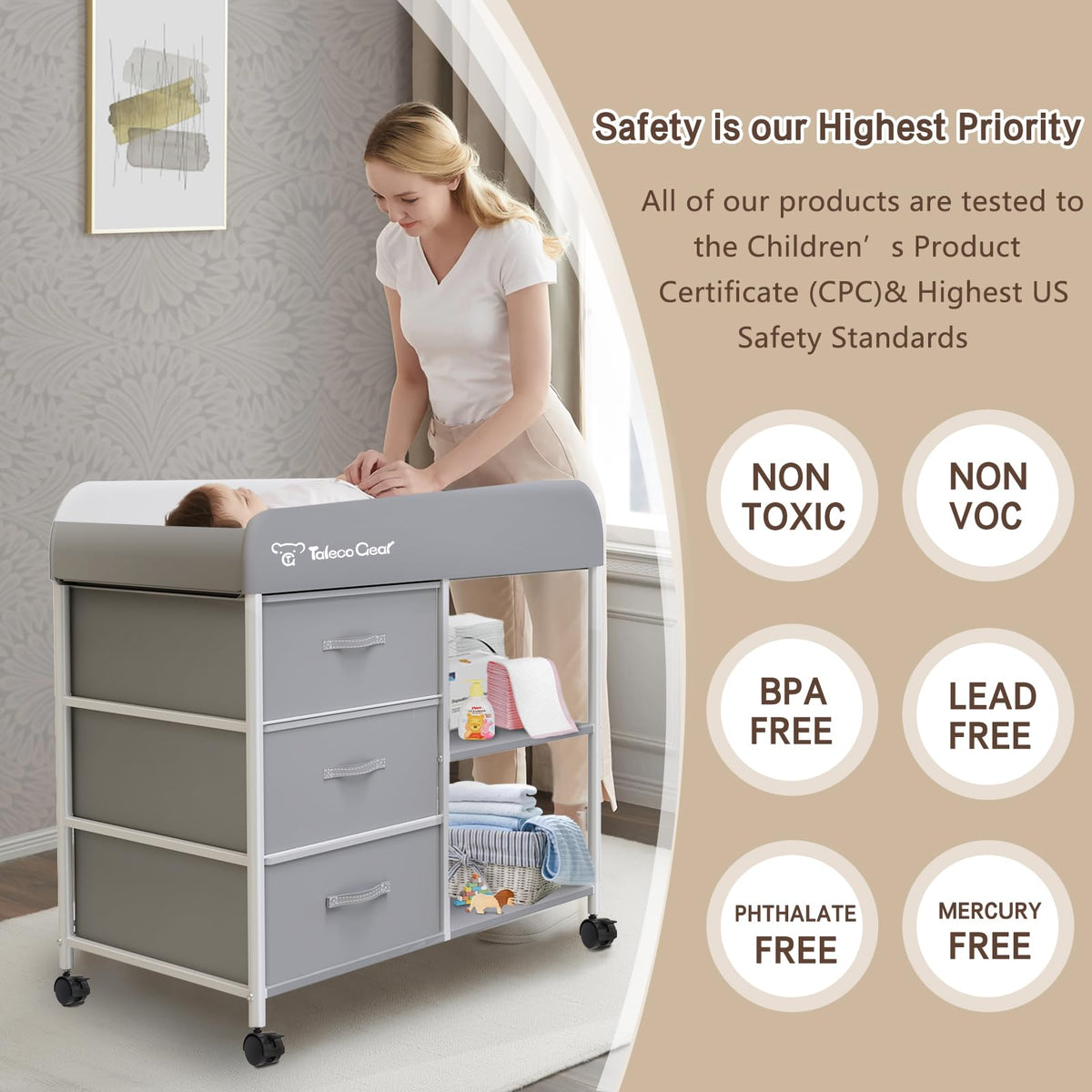 Portable Baby Changing Table with 3 Storage Baskets Q468787