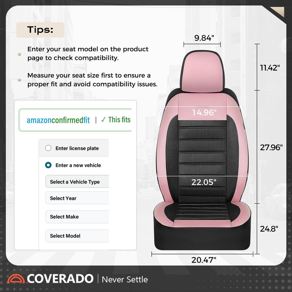 Pink Black Leather Car Seat Covers Full Set 5 Seats S748