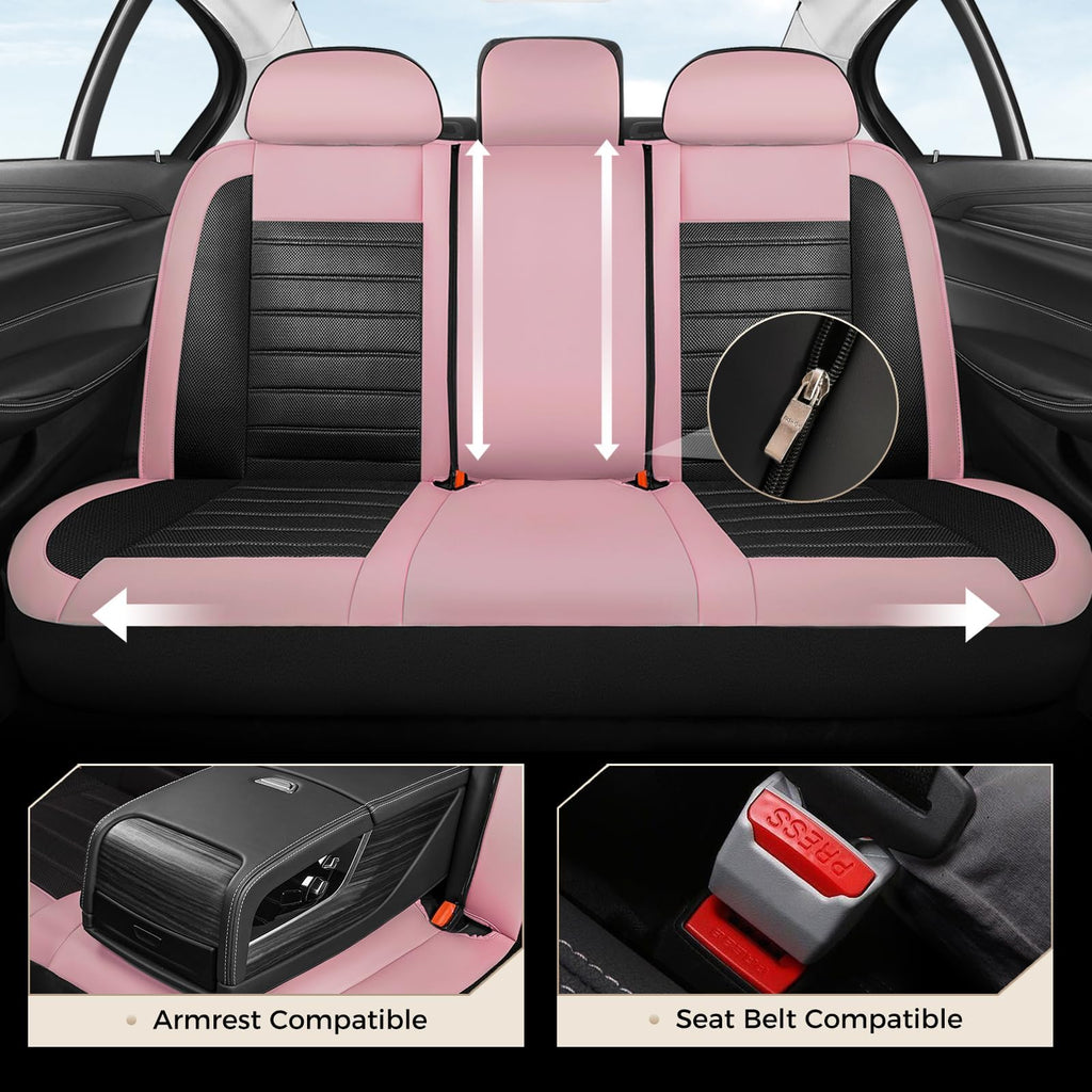 Pink Black Leather Car Seat Covers Full Set 5 Seats S748