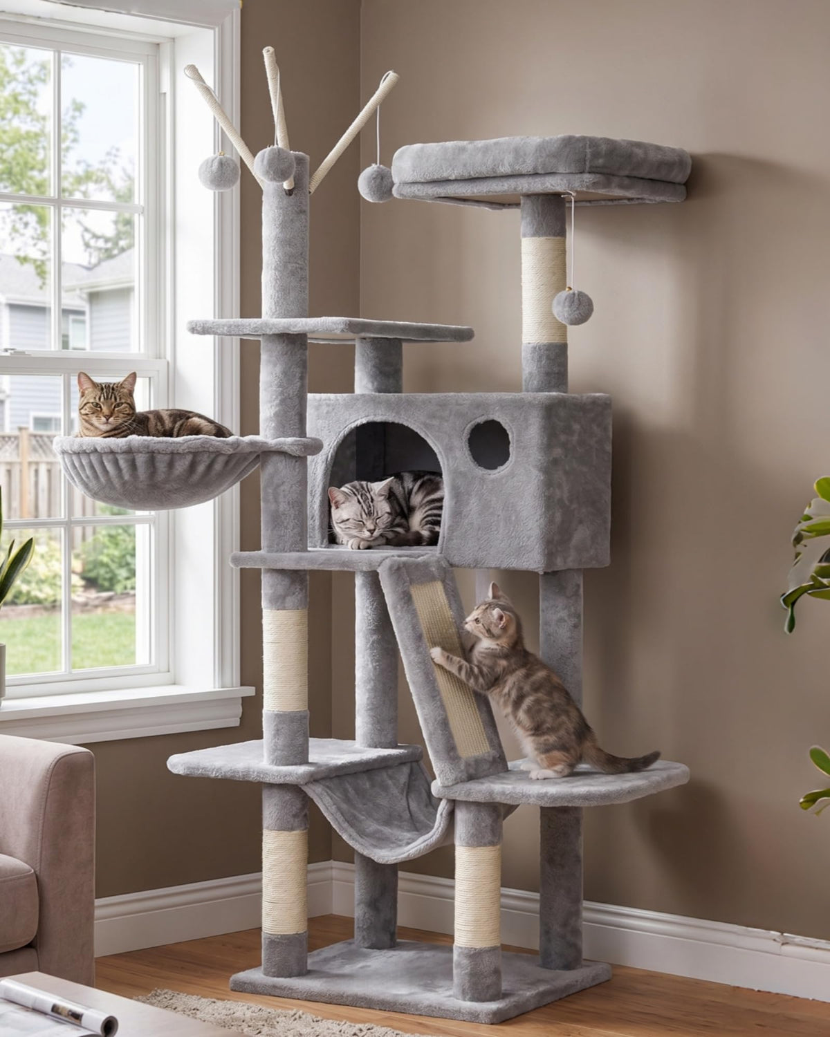 Cat Tree Tower with Padded Platform Bed, Hammock P8944