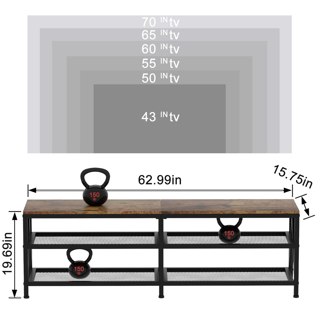63" TV Stand with 3-Tier Storage Shelves G685