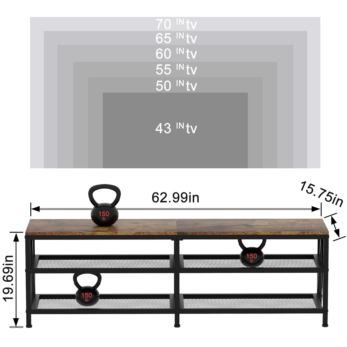 63" TV Stand with 3-Tier Storage Shelves G685