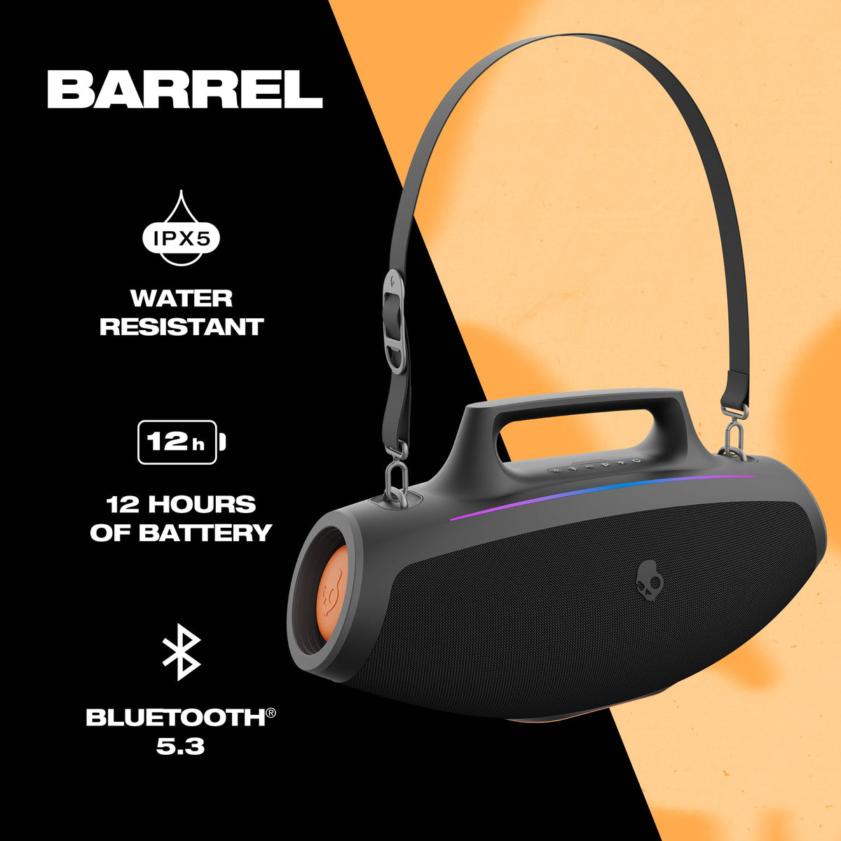 Water-Resistant Wireless Portable Bluetooth Boombox Speaker with LED Lightshow F3705
