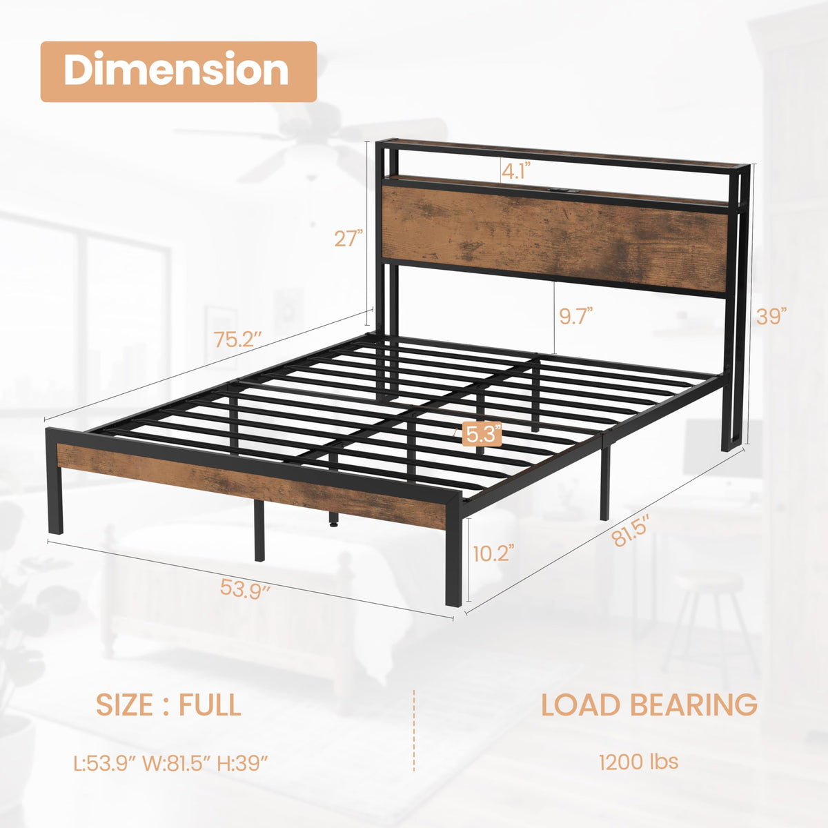 Full Size Bed Frame with Headboard A3930