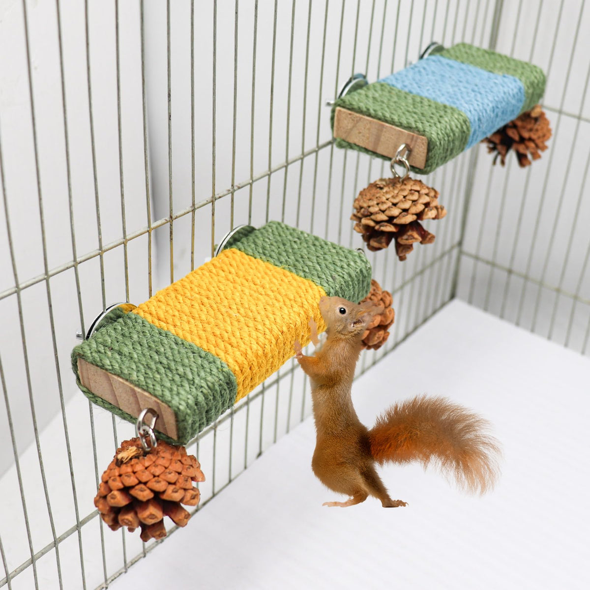 2 Pack Cage Platform with Rope and Pine Cone Decor I392962