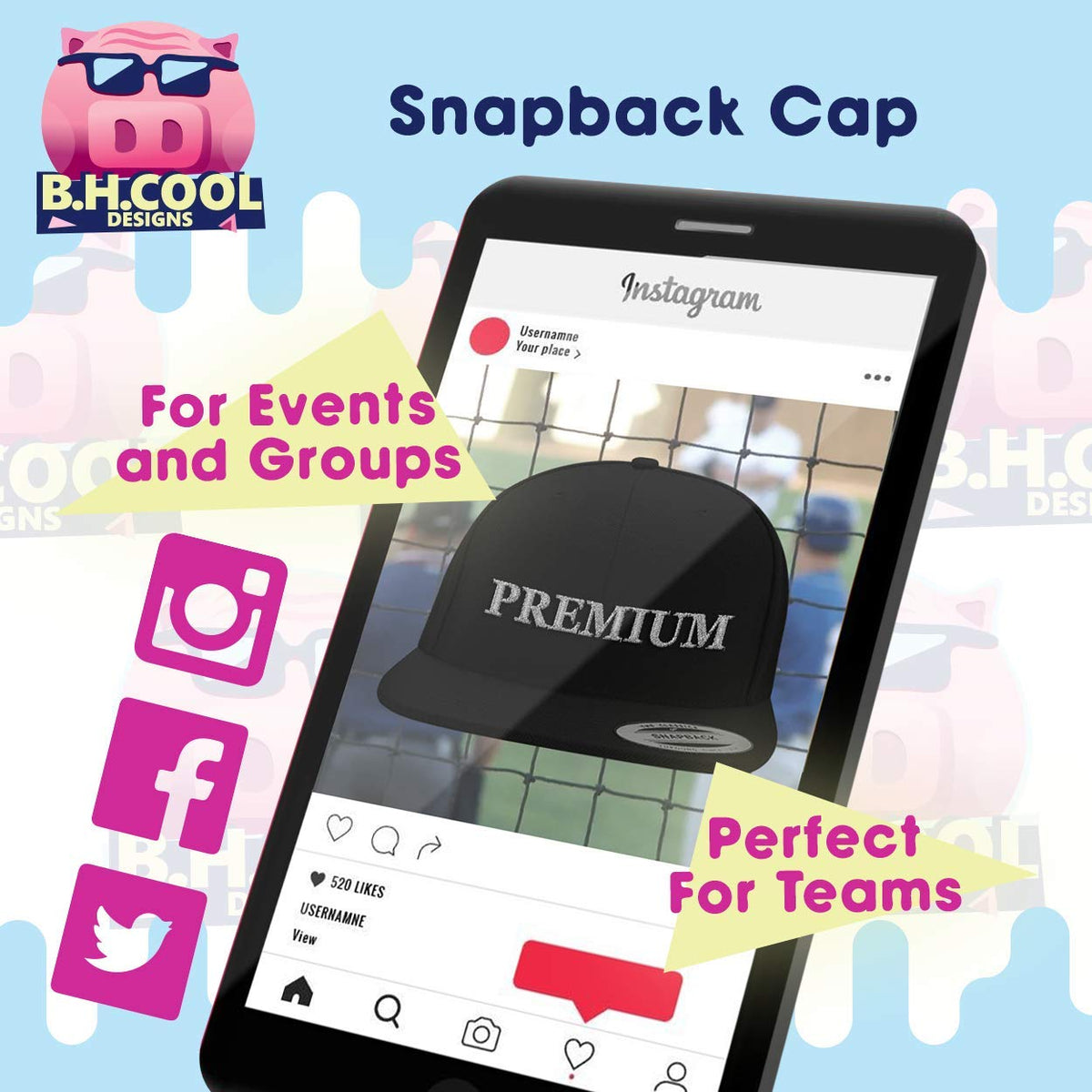 Structured Flat Bill Snapback Cap I5523