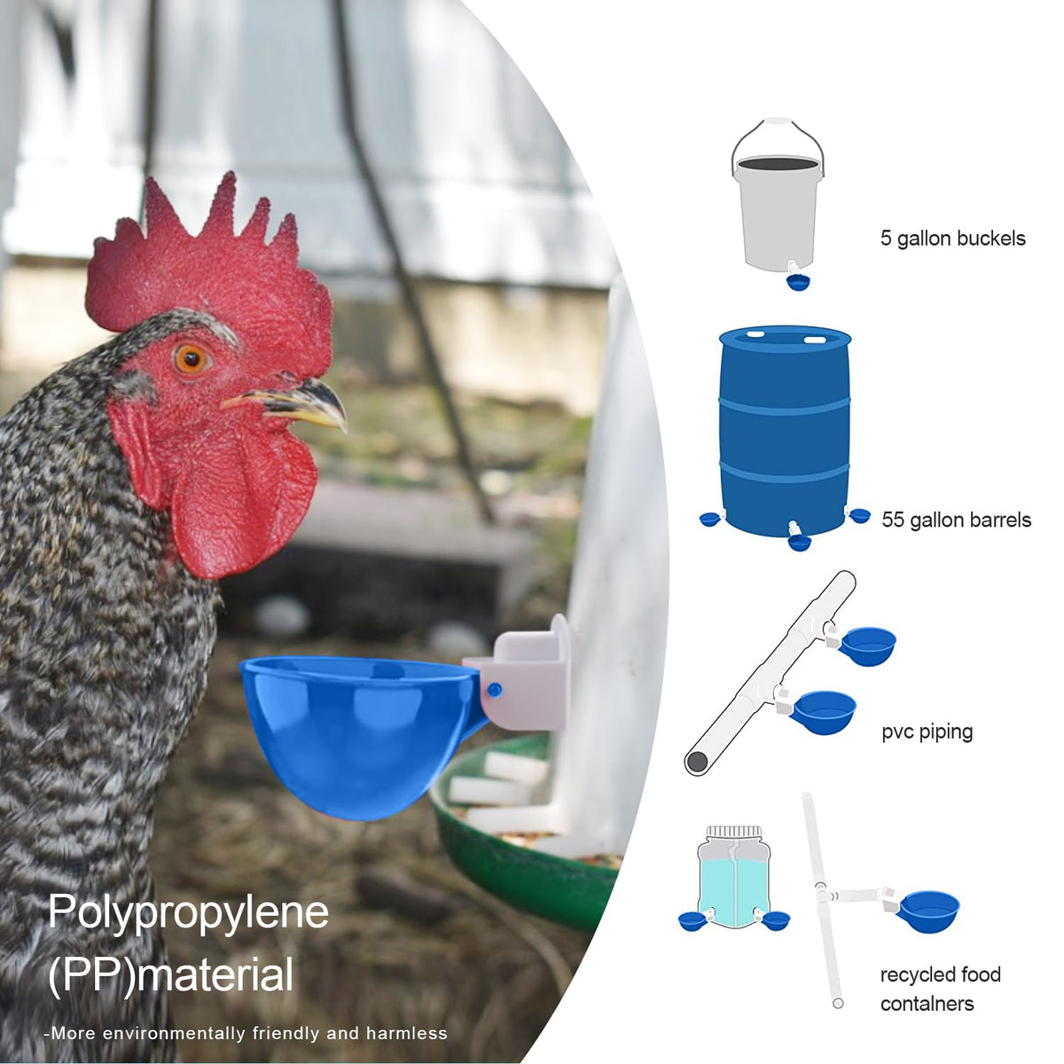 8 Packs Large Blue Chicken Waterer Cups E54067