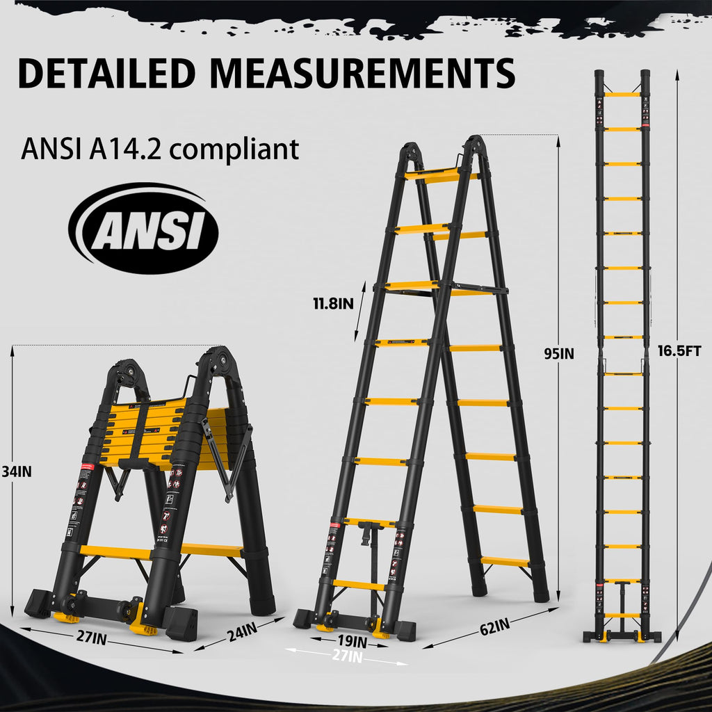 Telescoping Ladder 16.5 FT A Frame 330 lbs Capacity Yellow W270259