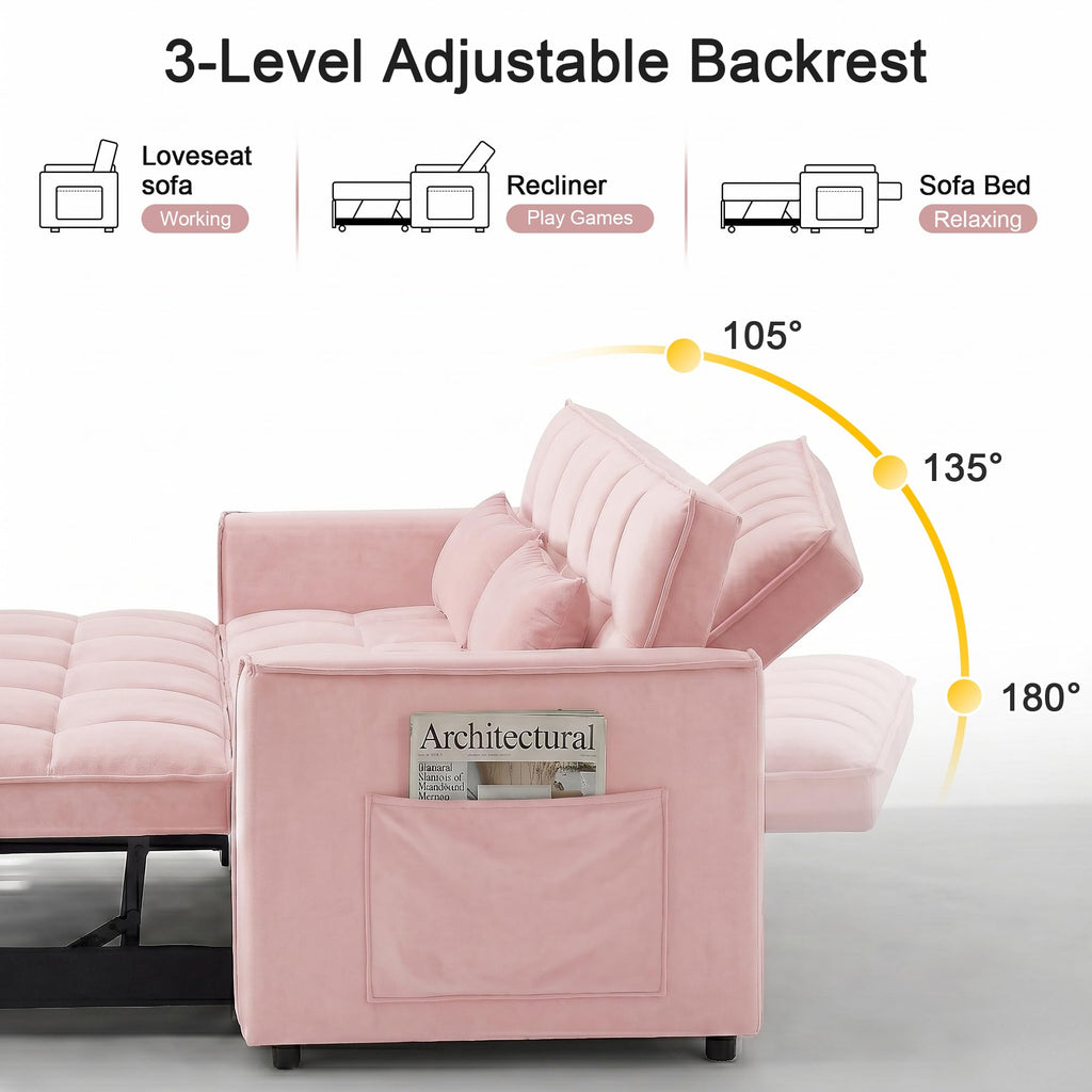 Pink Velvet 3-in-1 Sofa Bed L589775