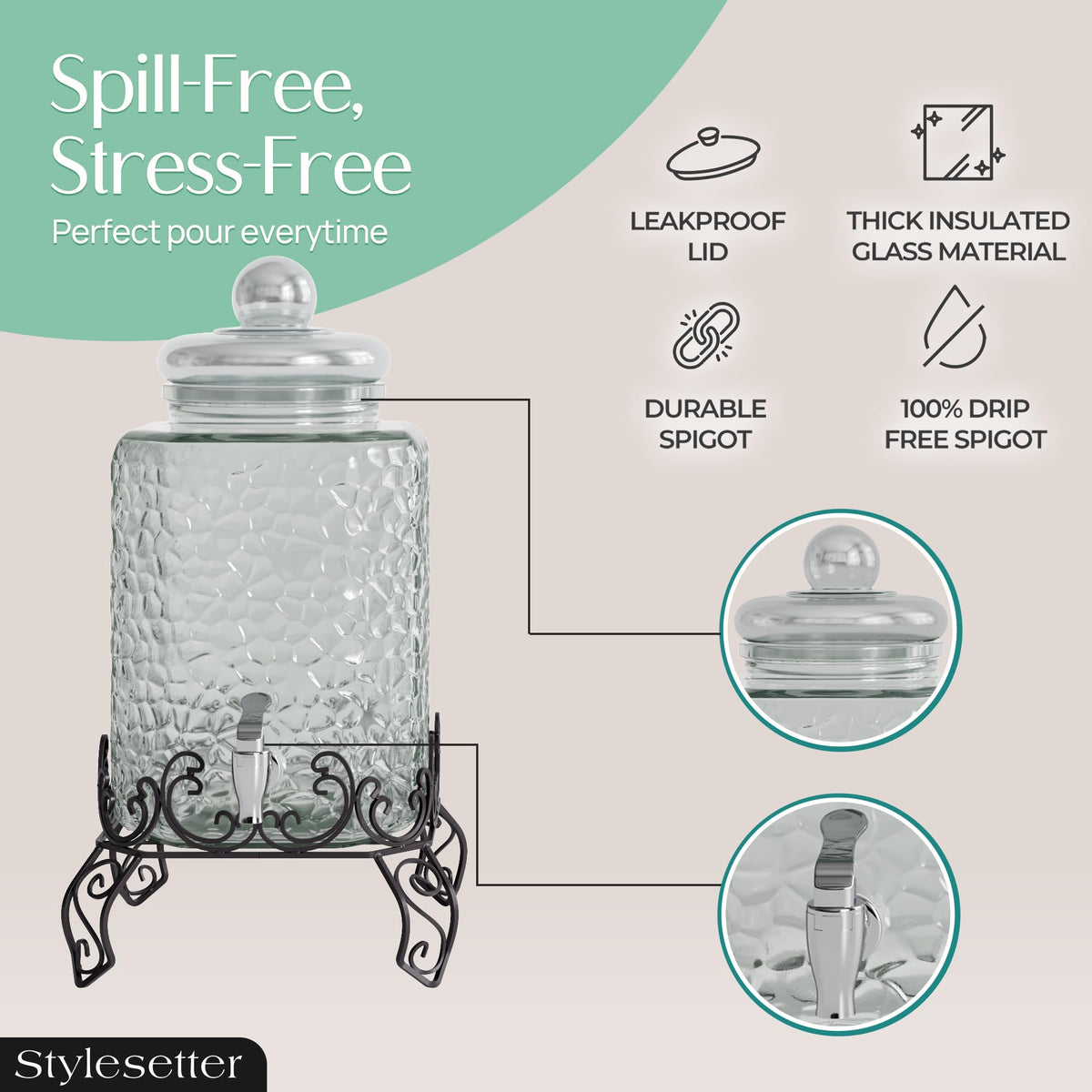 Glass Beverage Dispenser with Stand 2.5 Gal S218