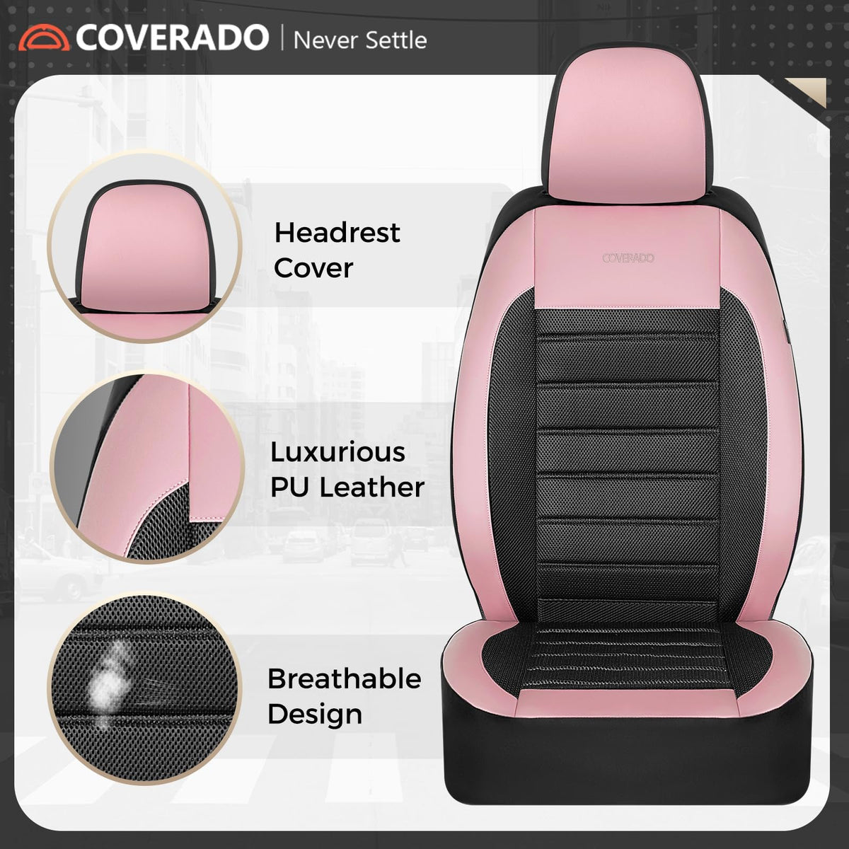 Pink Black Leather Car Seat Covers Full Set 5 Seats S748