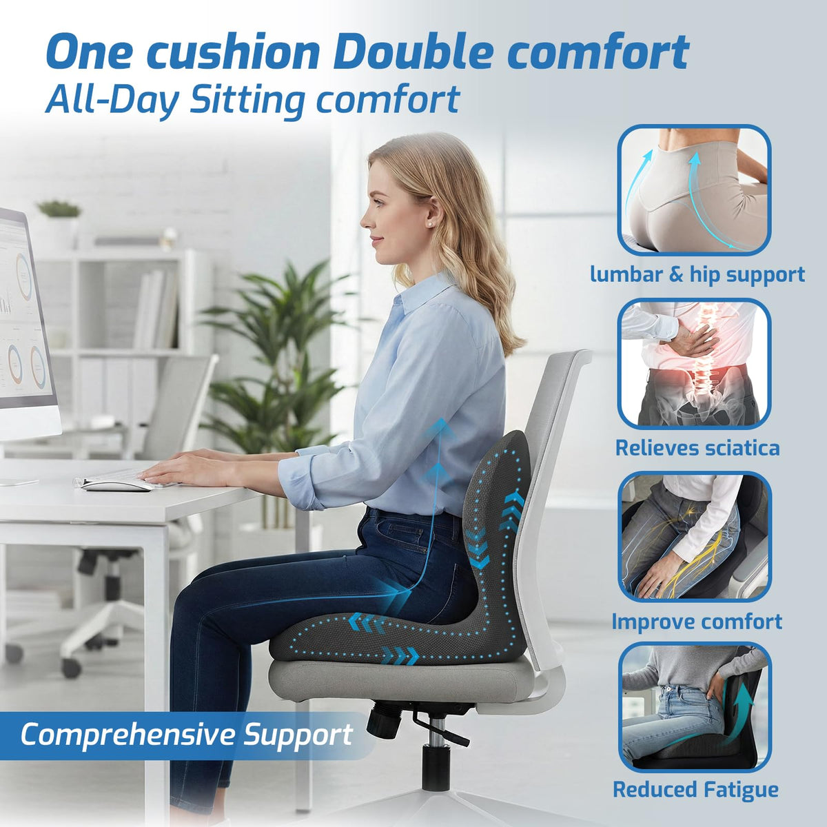 Ergonomic Seat Cushion with Lumbar Support Pillow L510
