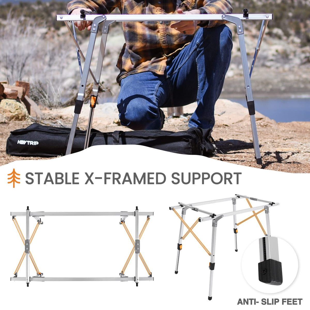 Adjustable Height Folding Camping Table with Storage N6183