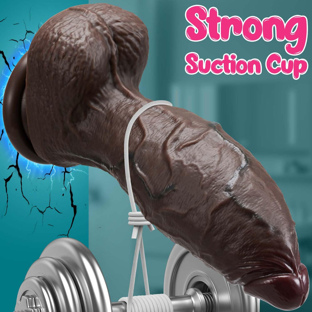9.4 Inch Girth Black Curved Dual Density Dildo with Suction Cup M964560