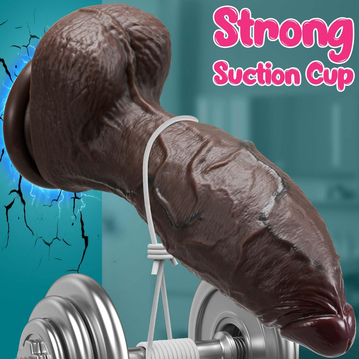 9.4 Inch Girth Black Curved Dual Density Dildo with Suction Cup M964560