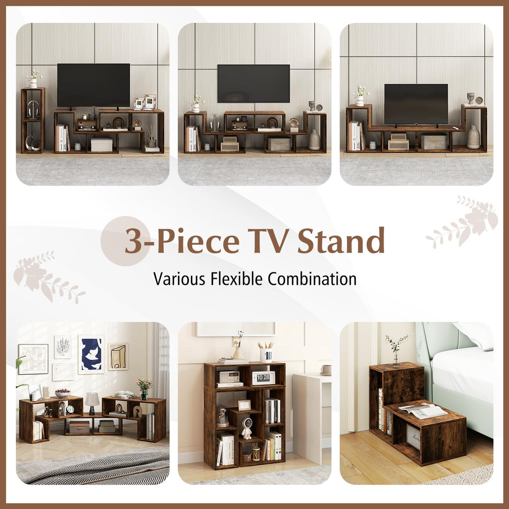Brown 3-Piece TV Stand with Storage Cubes M3239