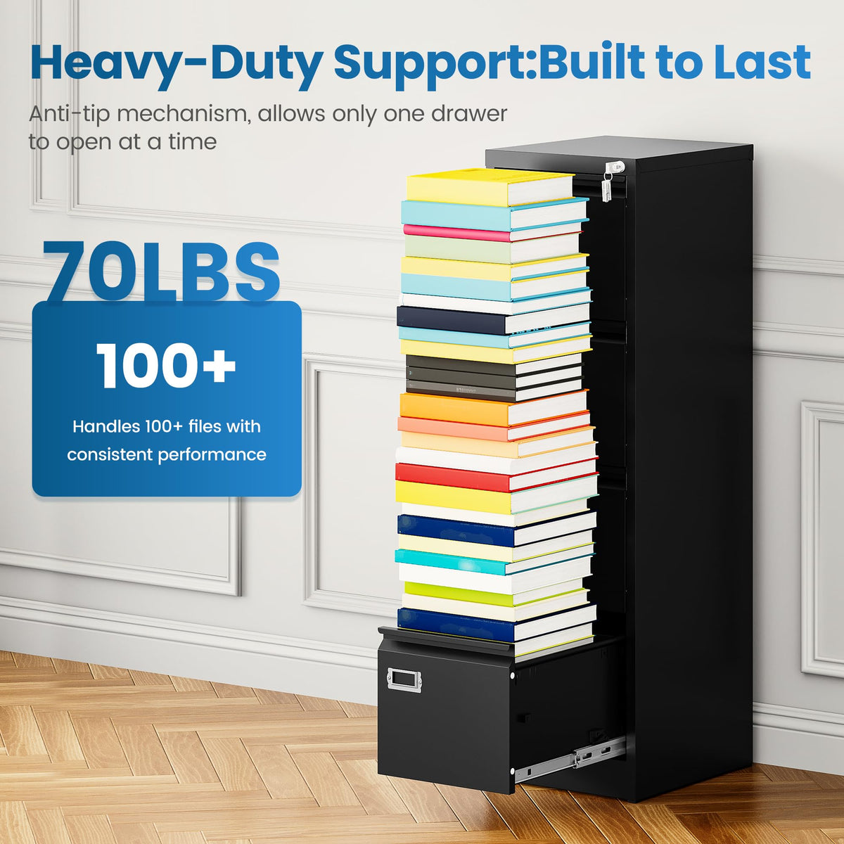 Black 4 Drawer Metal File Cabinet with Lock E401642
