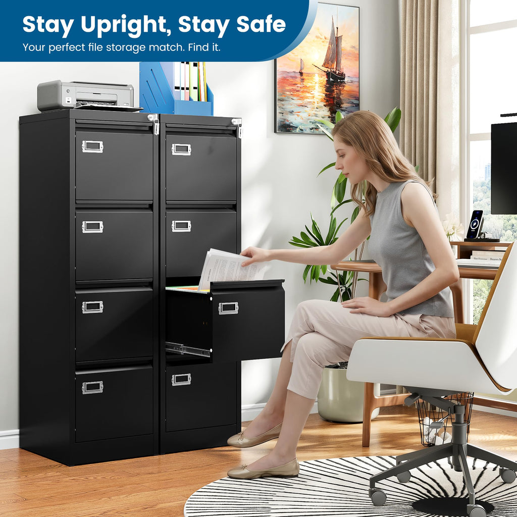 Black 4 Drawer Metal File Cabinet with Lock E401642