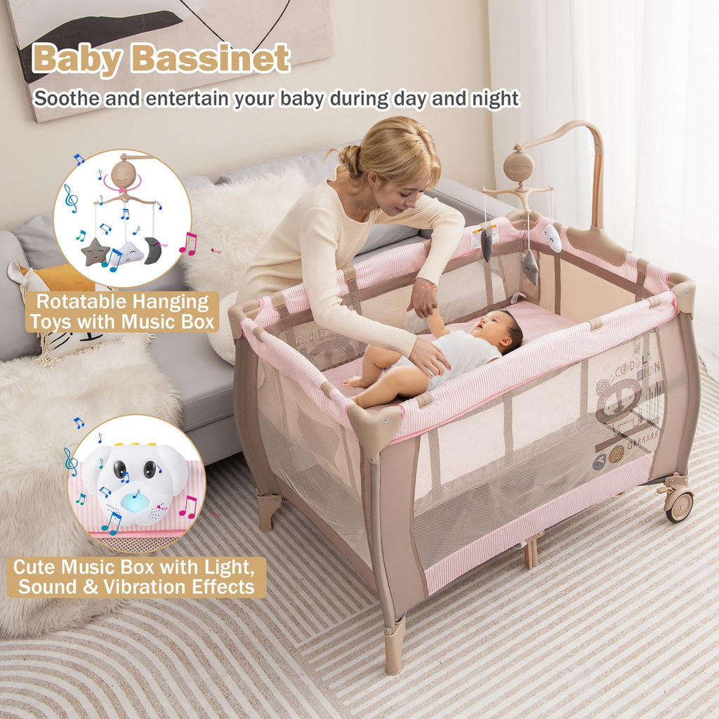 3 in 1 Portable Baby Playard with Bassinet and Changing Table U6319