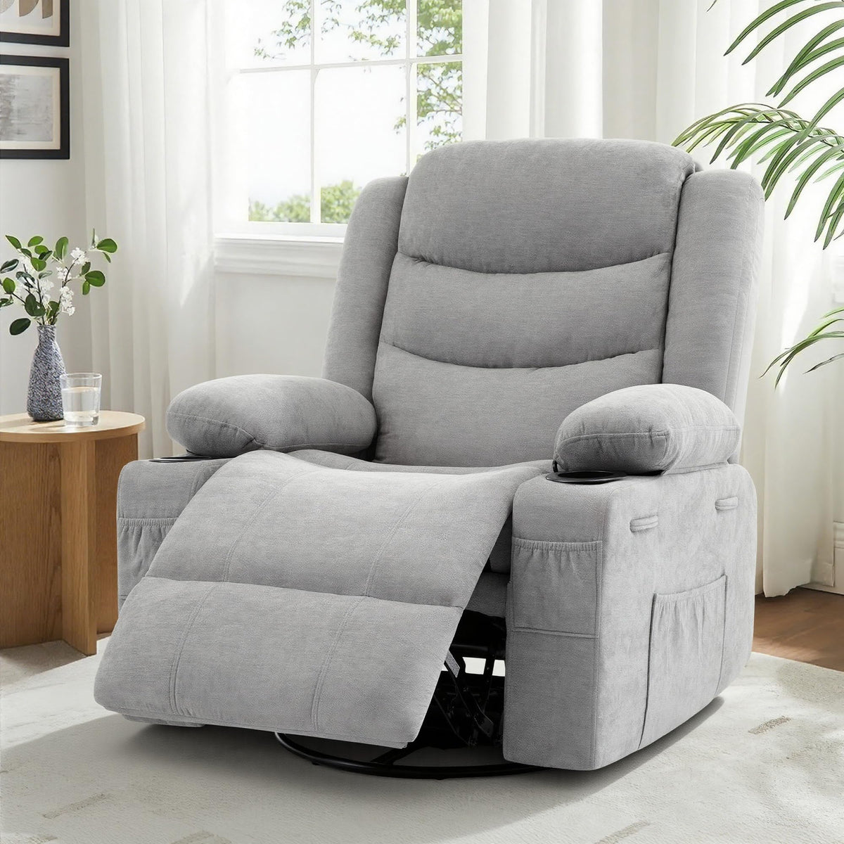 Grey Chenille Swivel Rocker Recliner Chair G80100
