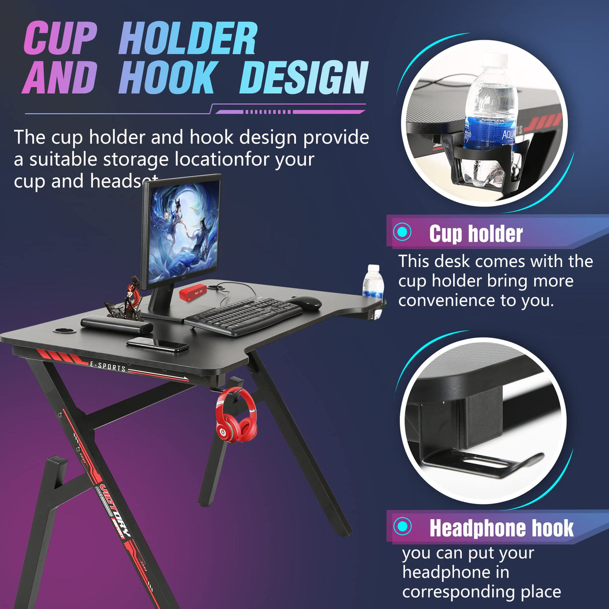 47 Inch Red Gaming Desk with Mouse Pad B8367
