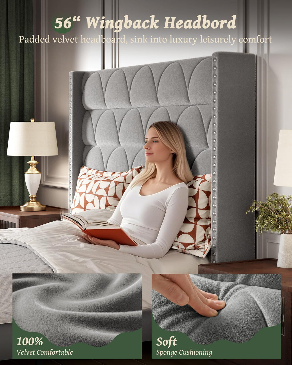 Queen Size Velvet Upholstered Platform Bed Frame C207475