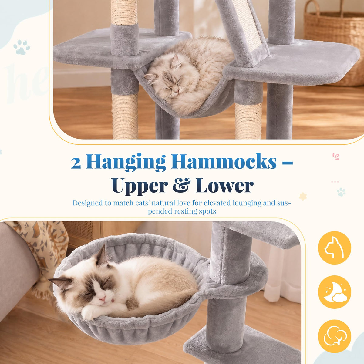 Cat Tree Tower with Padded Platform Bed, Hammock P8944