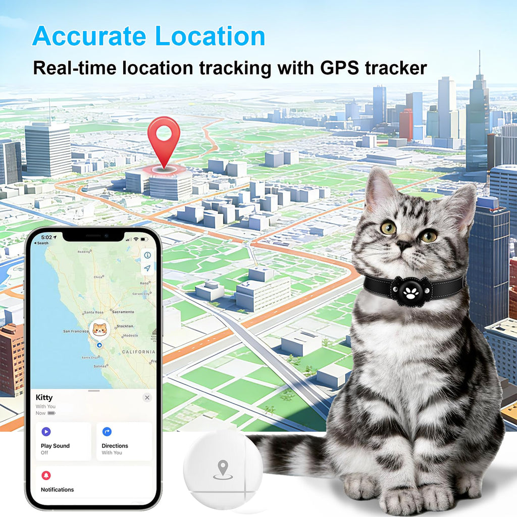 GPS Cat Collar Tracker, Waterproof, Black C7715