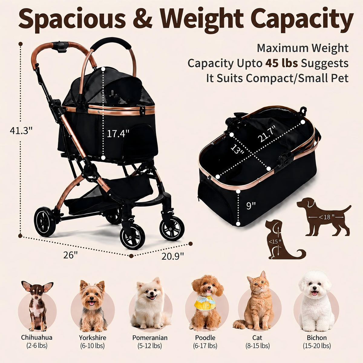 Black 3-in-1 Pet Stroller with Removable Carrier X286