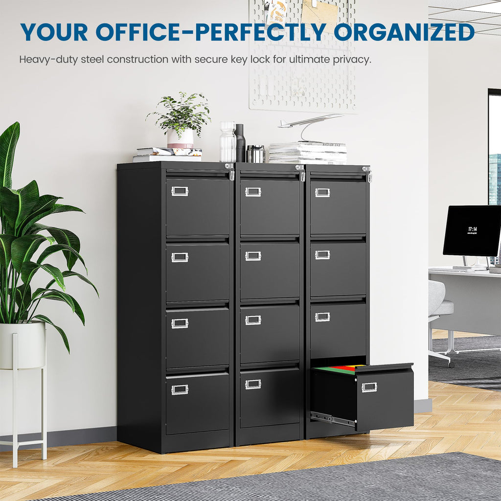 Black 4 Drawer Metal File Cabinet with Lock E401642